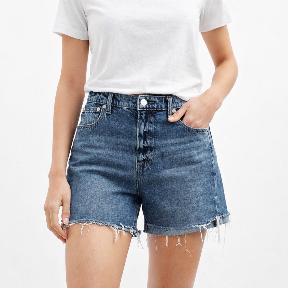 Gap High Rise Distressed Denim Shorts Raw Hem Blue Size 30